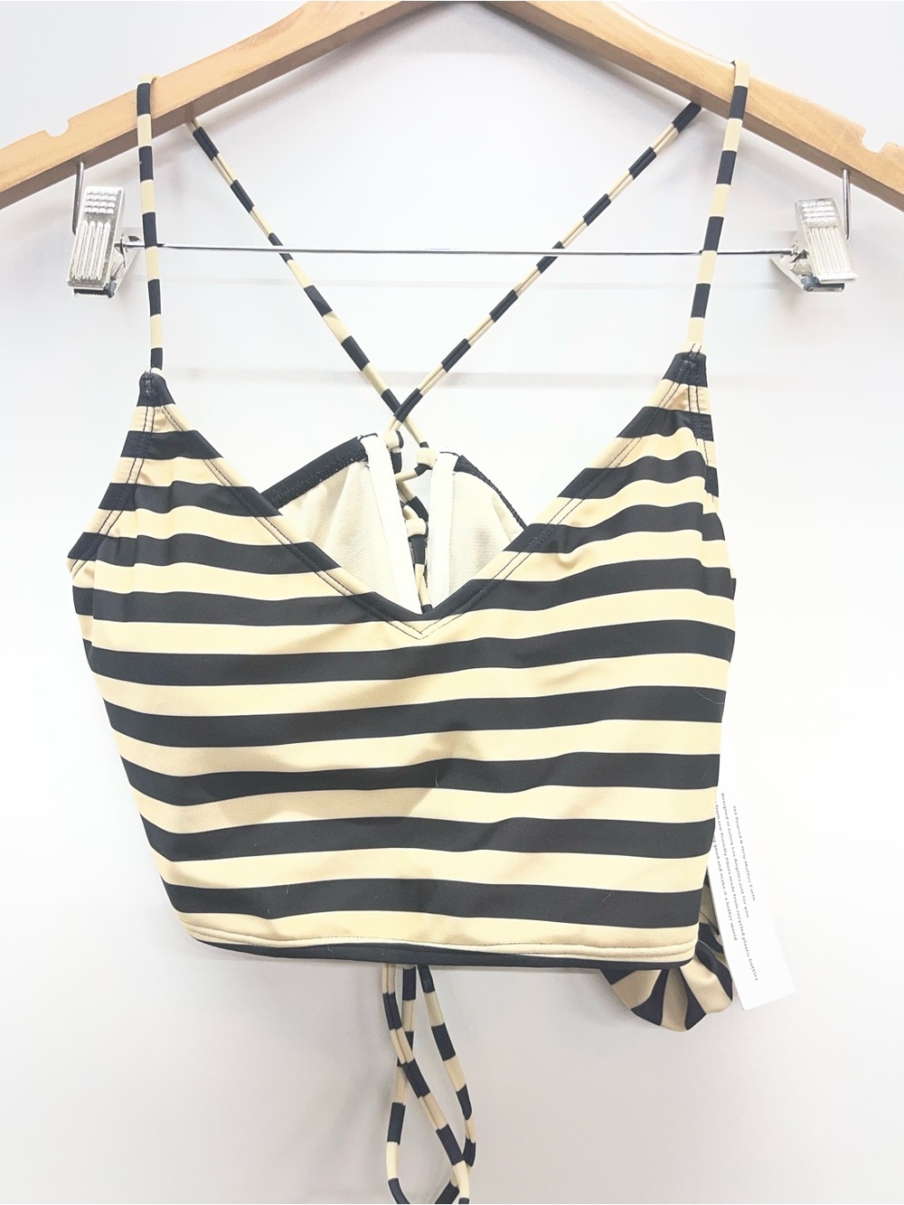 Rewind Cream and Black‎ Striped Crisscross Bikini Top